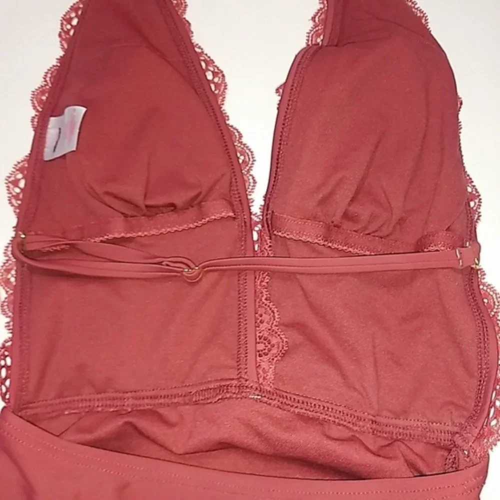 Xhilaration Pink Plunge Lace One Piece Swimsuit XS